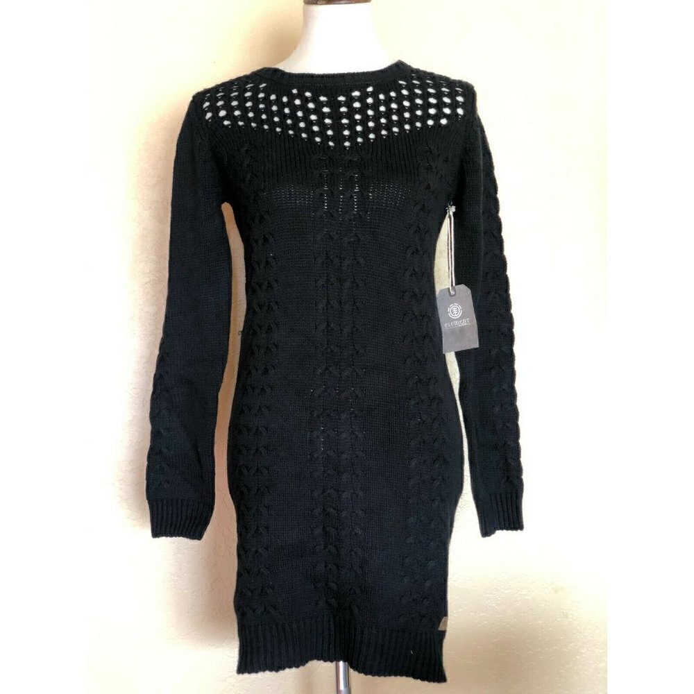 Element Women's Black Cable knit My Love Sweater Dress Size M L - Picture 6 of 12